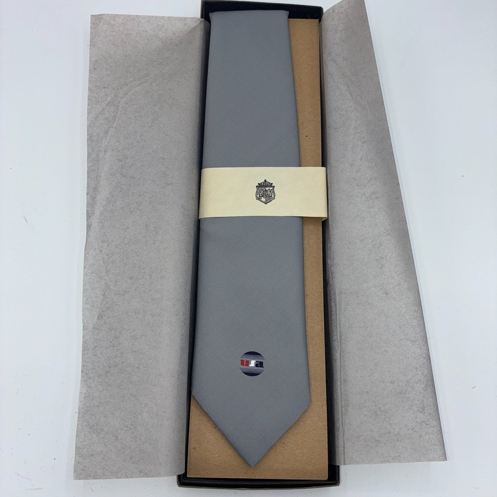 Vintage The Counselor Handmade USA Silk Necktie Solid Gray Twill Tie w/ Box